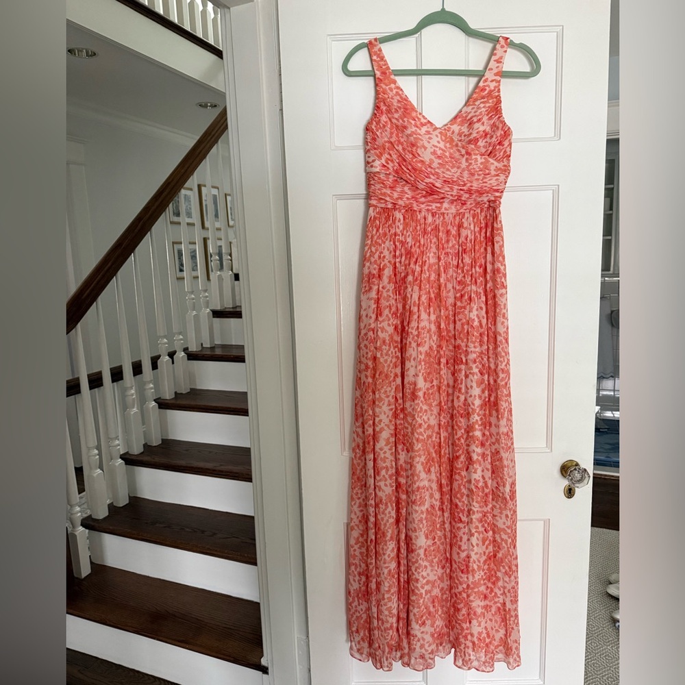 J Crew Coral Print Silk Maxi Dress